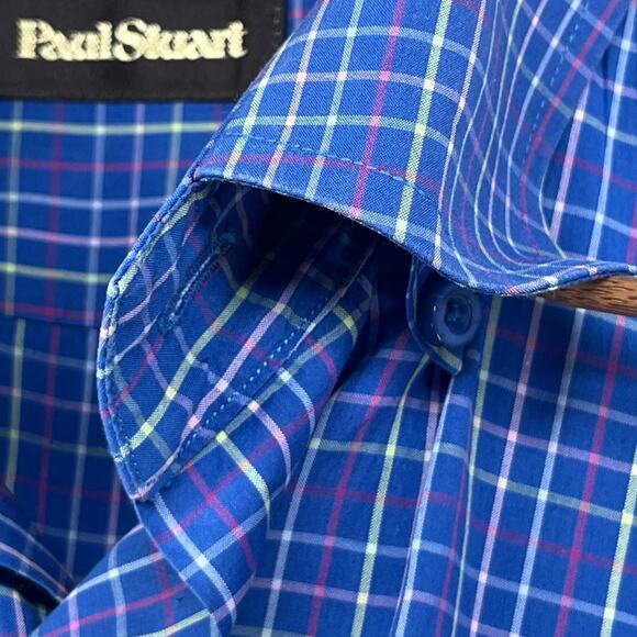 PAUL STUART Shirt Mens M Plaid Woven Button Up Long Sleeve Cotton Blue - Picture 10 of 16